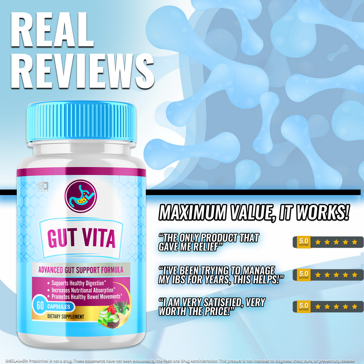 (3 Pack) Gut Vita, Gut Vita Digestion & Gut Health Probiotic (180 Capsules)